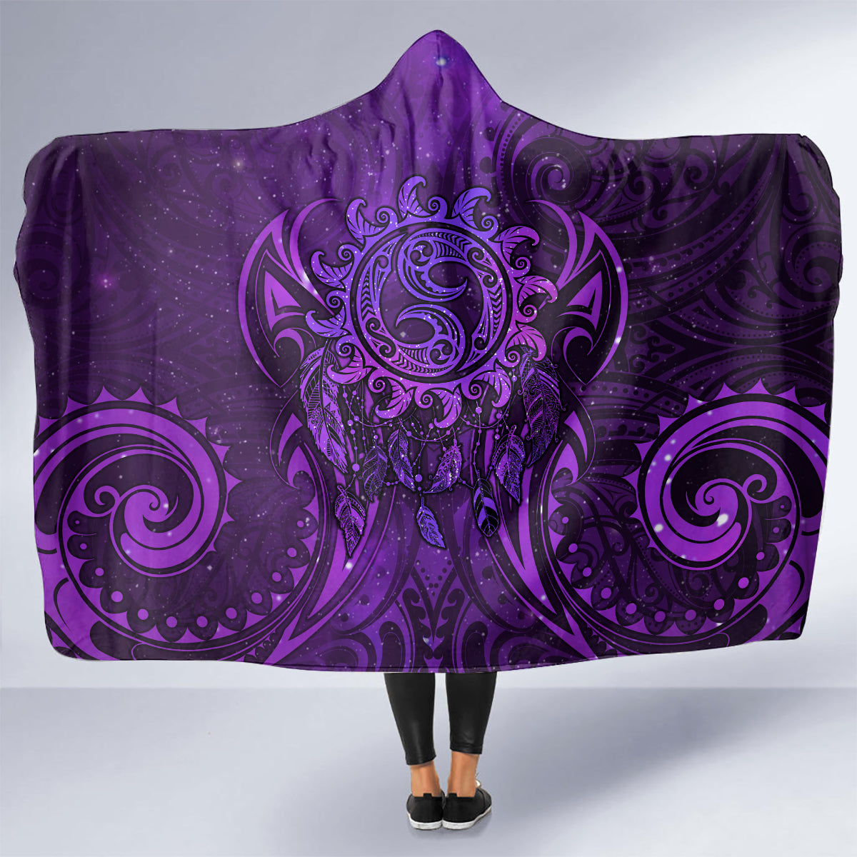 New Zealand Dream Catcher Hooded Blanket Maori Koru Pattern Purple Version LT05 - Polynesian Pride