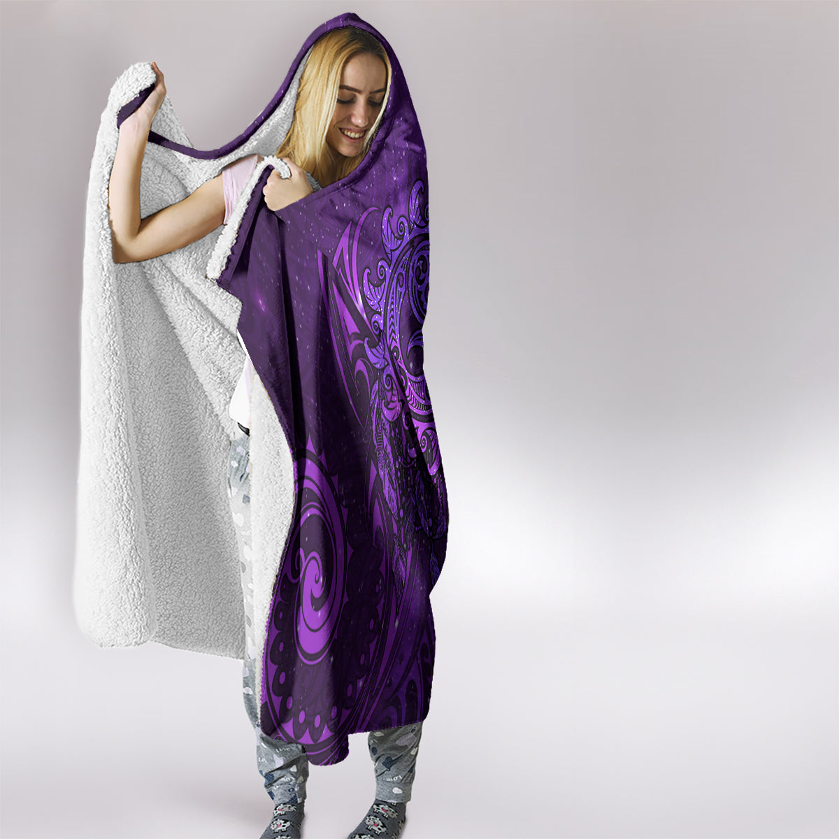 New Zealand Dream Catcher Hooded Blanket Maori Koru Pattern Purple Version LT05 - Polynesian Pride