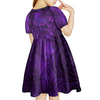 New Zealand Dream Catcher Kid Short Sleeve Dress Maori Koru Pattern Purple Version LT05 - Polynesian Pride
