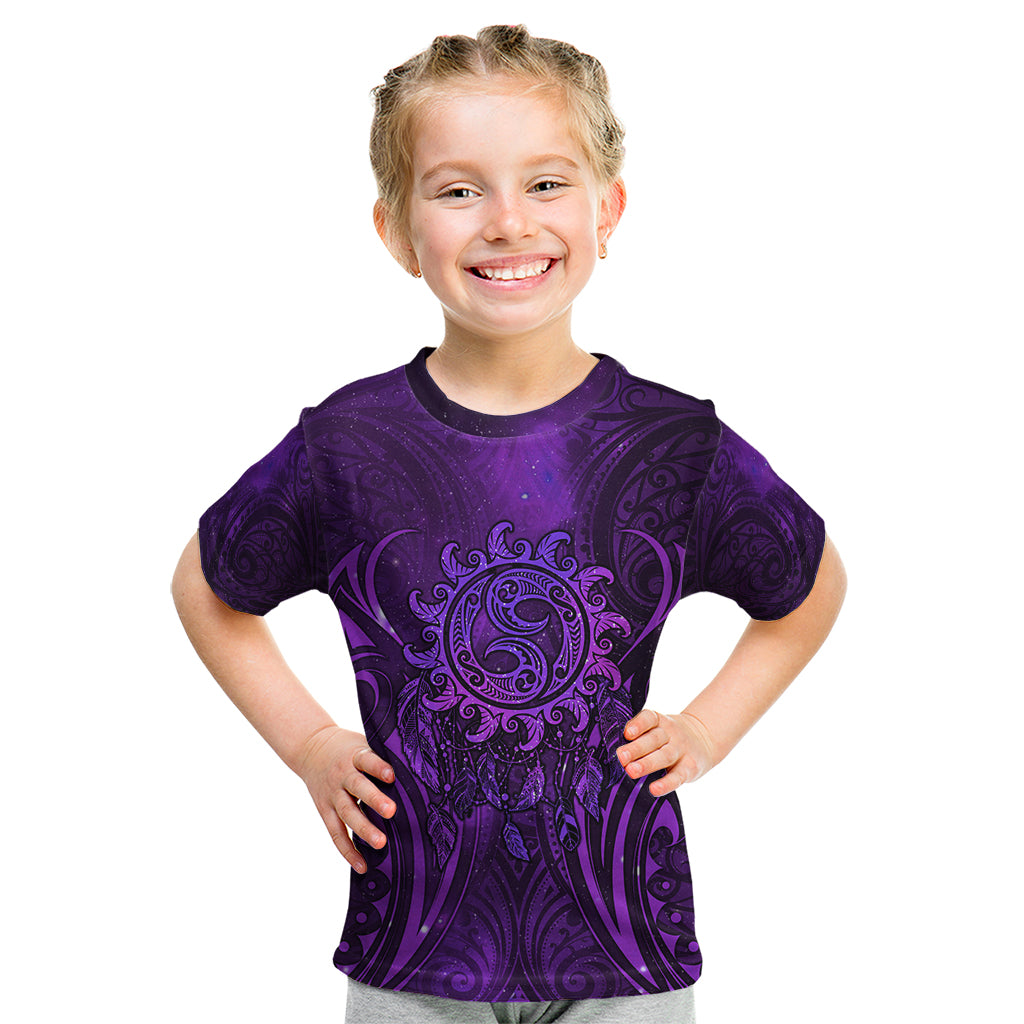 New Zealand Dream Catcher Kid T Shirt Maori Koru Pattern Purple Version LT05 Purple - Polynesian Pride