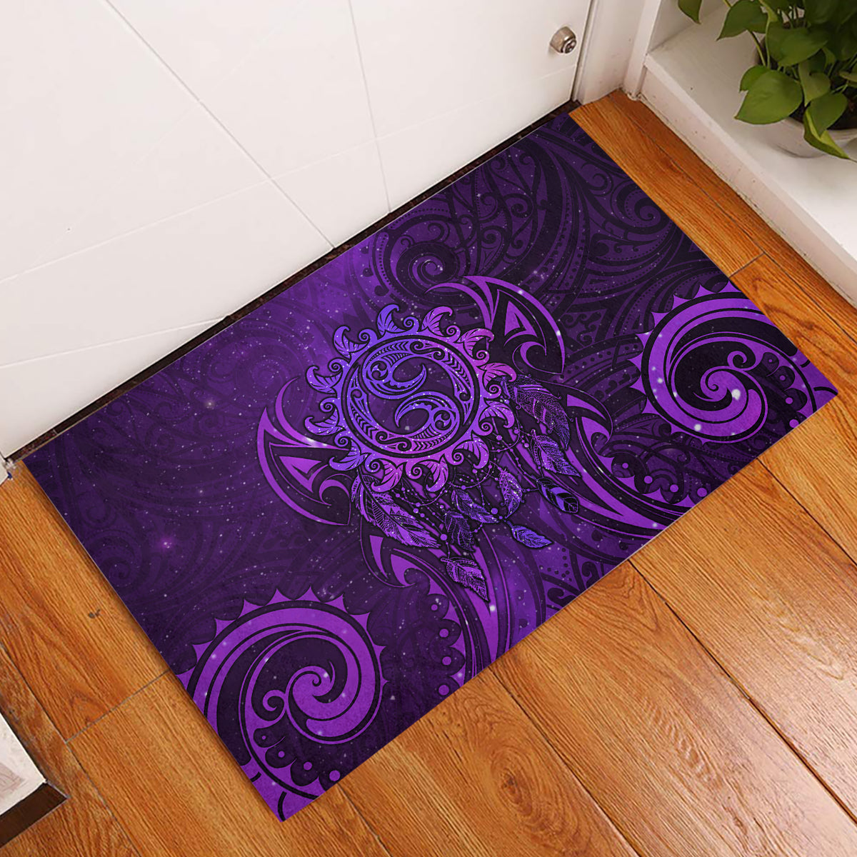 New Zealand Dream Catcher Rubber Doormat Maori Koru Pattern Purple Version