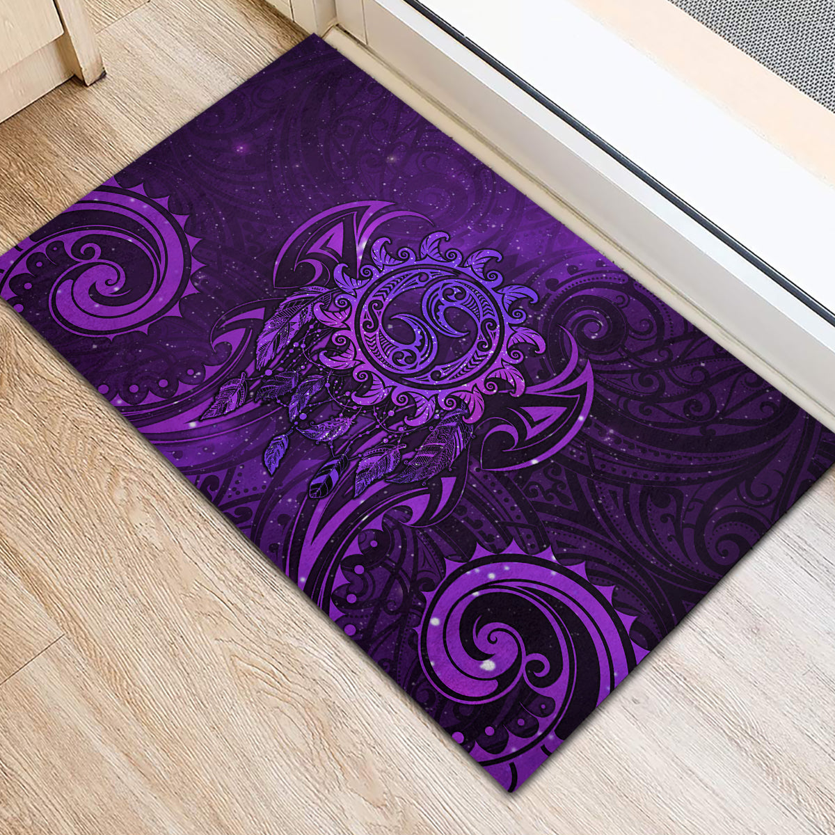 New Zealand Dream Catcher Rubber Doormat Maori Koru Pattern Purple Version