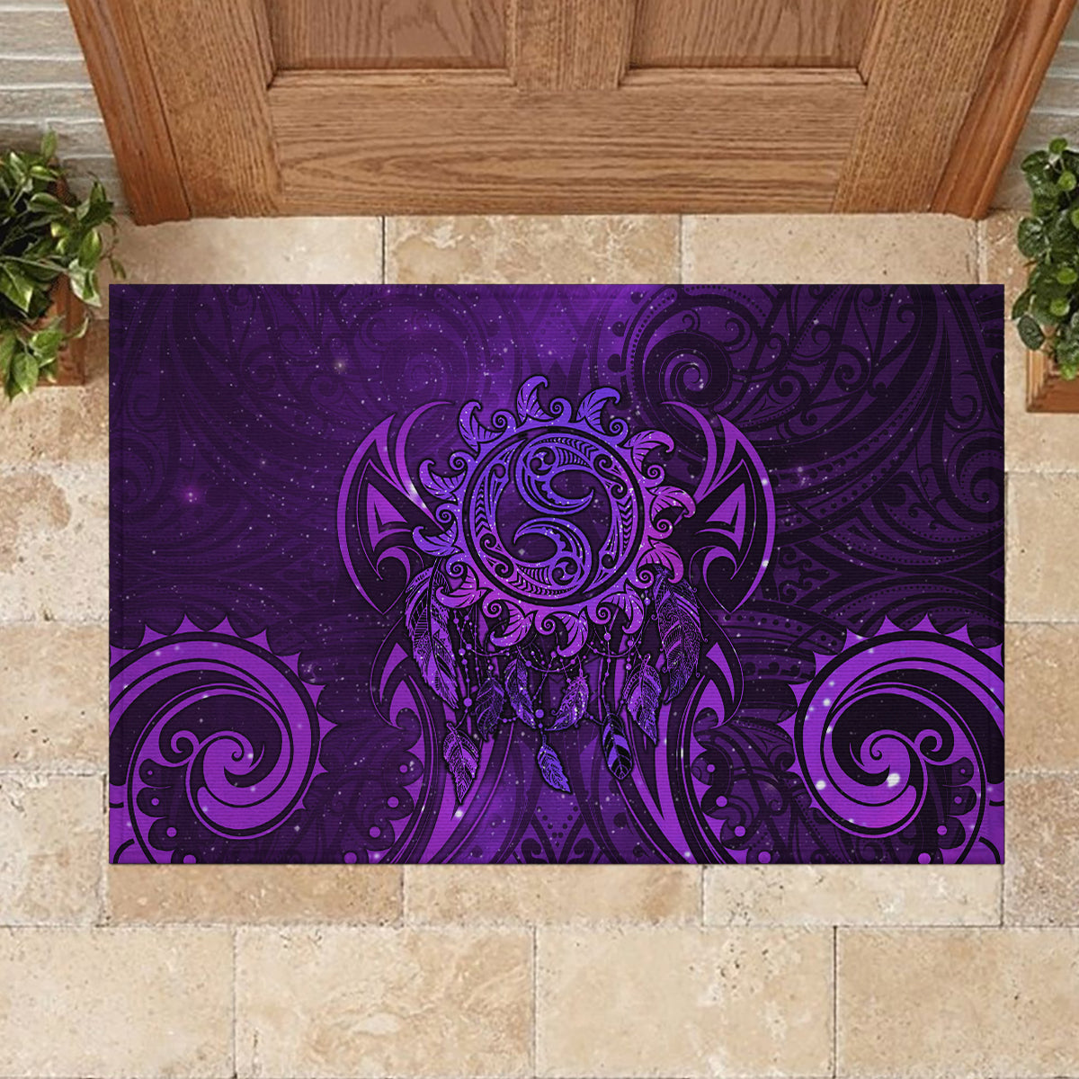 New Zealand Dream Catcher Rubber Doormat Maori Koru Pattern Purple Version