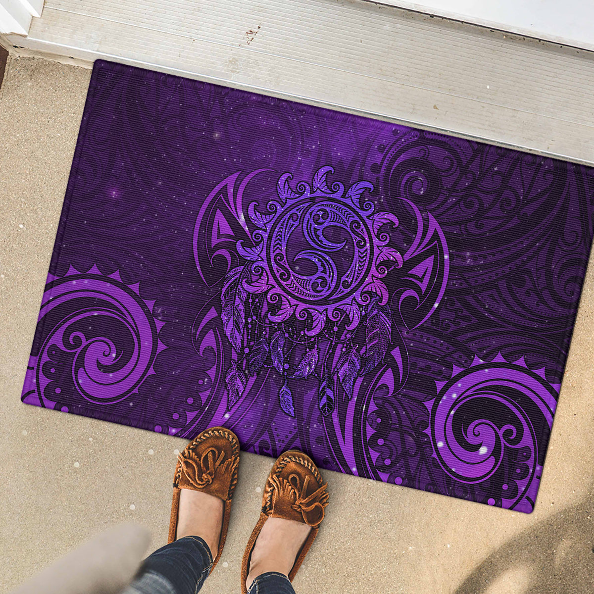 New Zealand Dream Catcher Rubber Doormat Maori Koru Pattern Purple Version