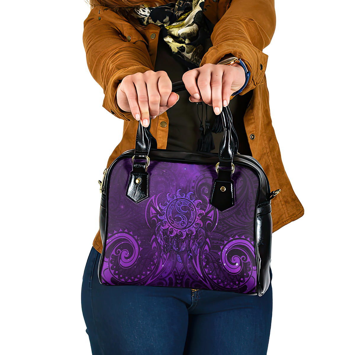 New Zealand Dream Catcher Shoulder Handbag Maori Koru Pattern Purple Version LT05 One Size Purple - Polynesian Pride