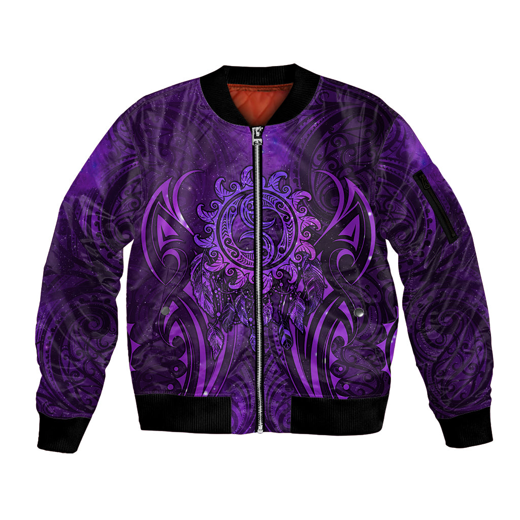 New Zealand Dream Catcher Sleeve Zip Bomber Jacket Maori Koru Pattern Purple Version LT05 Unisex Purple - Polynesian Pride