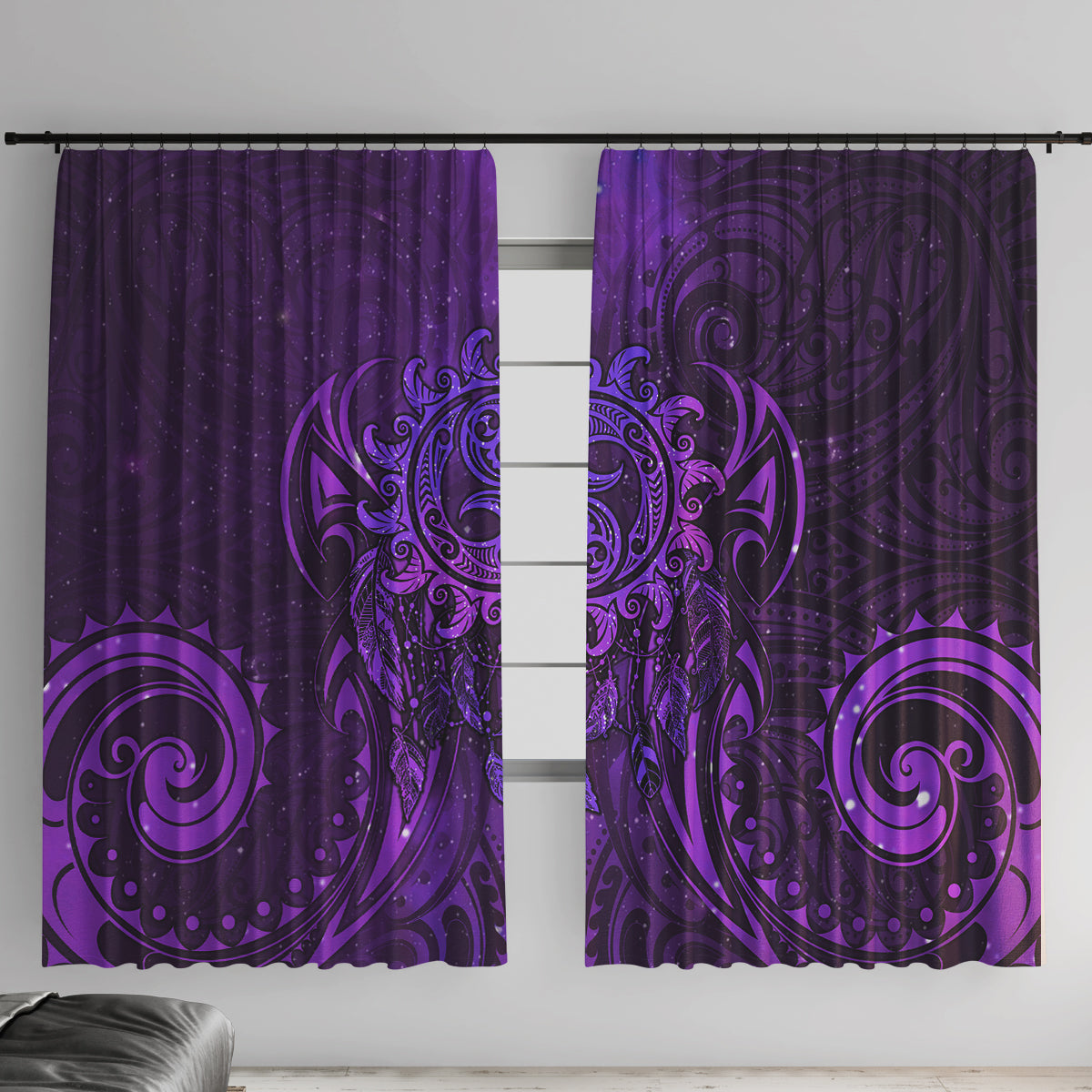 New Zealand Dream Catcher Window Curtain Maori Koru Pattern Purple Version