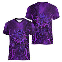 New Zealand Dream Catcher Women V-Neck T-Shirt Maori Koru Pattern Purple Version
