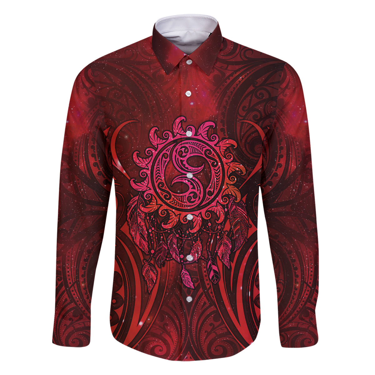 New Zealand Dream Catcher Family Matching Long Sleeve Bodycon Dress and Hawaiian Shirt Maori Koru Pattern Red Version LT05 Dad's Shirt - Long Sleeve Red - Polynesian Pride