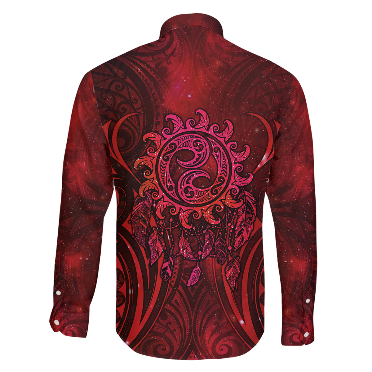 New Zealand Dream Catcher Family Matching Long Sleeve Bodycon Dress and Hawaiian Shirt Maori Koru Pattern Red Version LT05 - Polynesian Pride