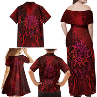 New Zealand Dream Catcher Family Matching Off Shoulder Maxi Dress and Hawaiian Shirt Maori Koru Pattern Red Version