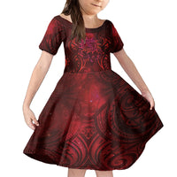 New Zealand Dream Catcher Family Matching Off Shoulder Short Dress and Hawaiian Shirt Maori Koru Pattern Red Version LT05 Daughter's Dress Red - Polynesian Pride