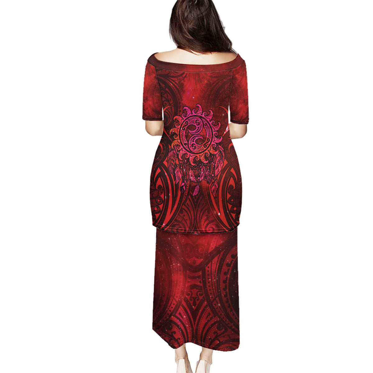 New Zealand Dream Catcher Family Matching Puletasi and Hawaiian Shirt Maori Koru Pattern Red Version