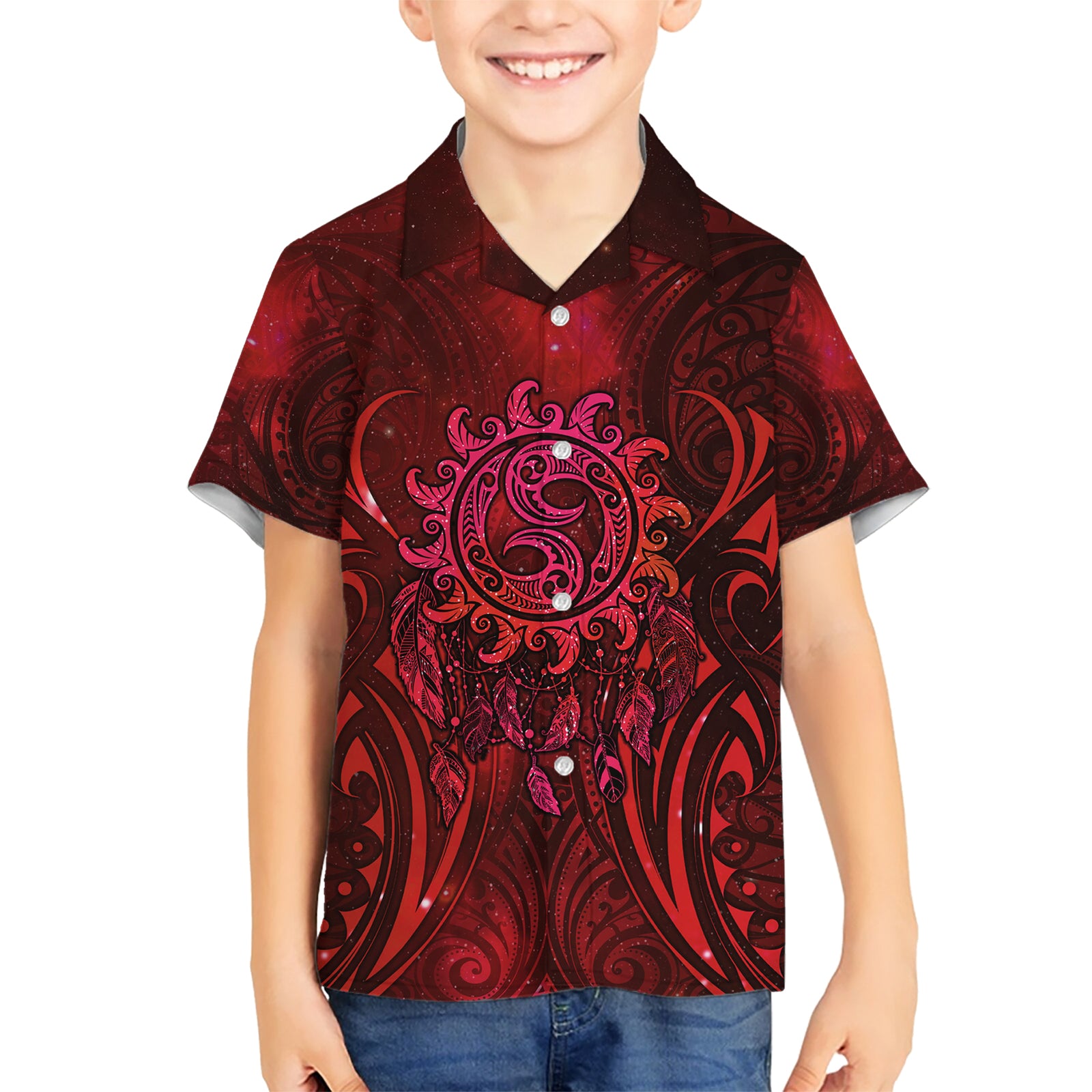 New Zealand Dream Catcher Kid Hawaiian Shirt Maori Koru Pattern Red Version LT05 Kid Red - Polynesian Pride