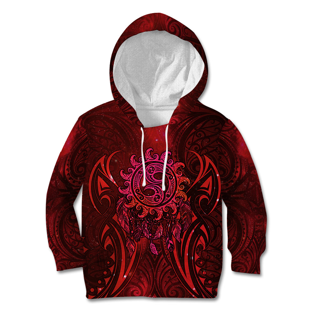 New Zealand Dream Catcher Kid Hoodie Maori Koru Pattern Red Version LT05 Hoodie Red - Polynesian Pride