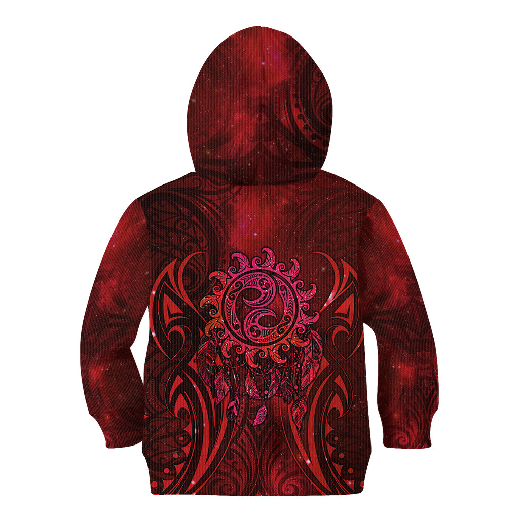 New Zealand Dream Catcher Kid Hoodie Maori Koru Pattern Red Version