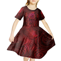 New Zealand Dream Catcher Kid Short Sleeve Dress Maori Koru Pattern Red Version LT05 - Polynesian Pride
