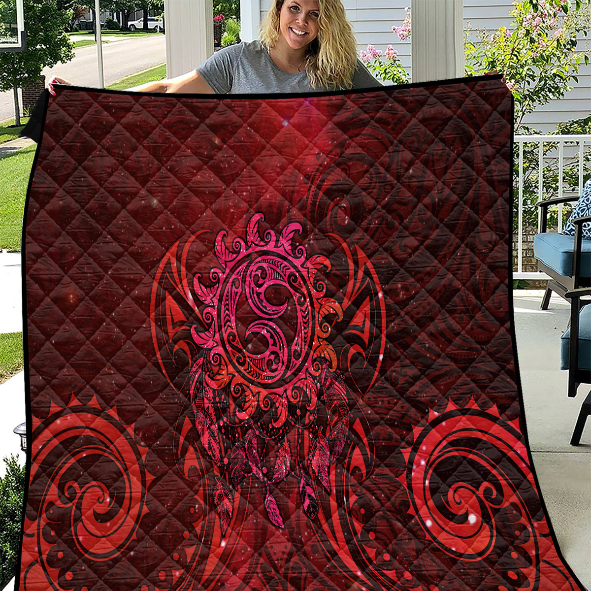 New Zealand Dream Catcher Quilt Maori Koru Pattern Red Version LT05 Red - Polynesian Pride