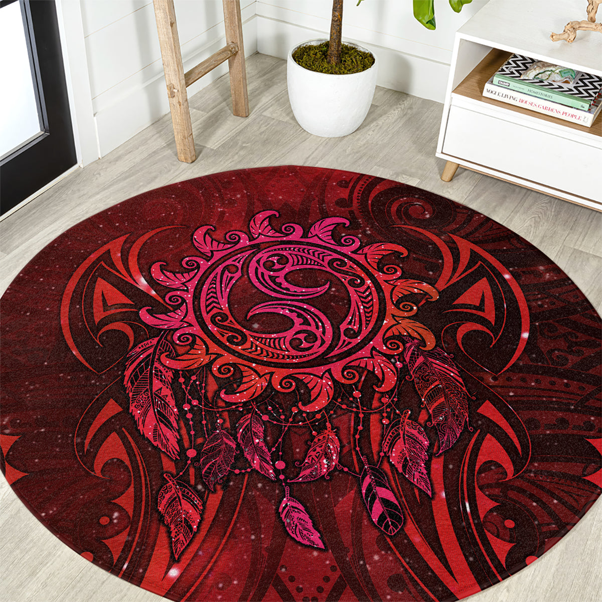 New Zealand Dream Catcher Round Carpet Maori Koru Pattern Red Version