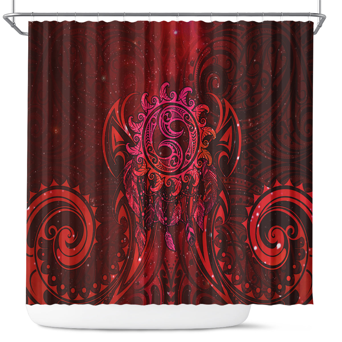 New Zealand Dream Catcher Shower Curtain Maori Koru Pattern Red Version LT05 Red - Polynesian Pride