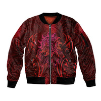 New Zealand Dream Catcher Sleeve Zip Bomber Jacket Maori Koru Pattern Red Version