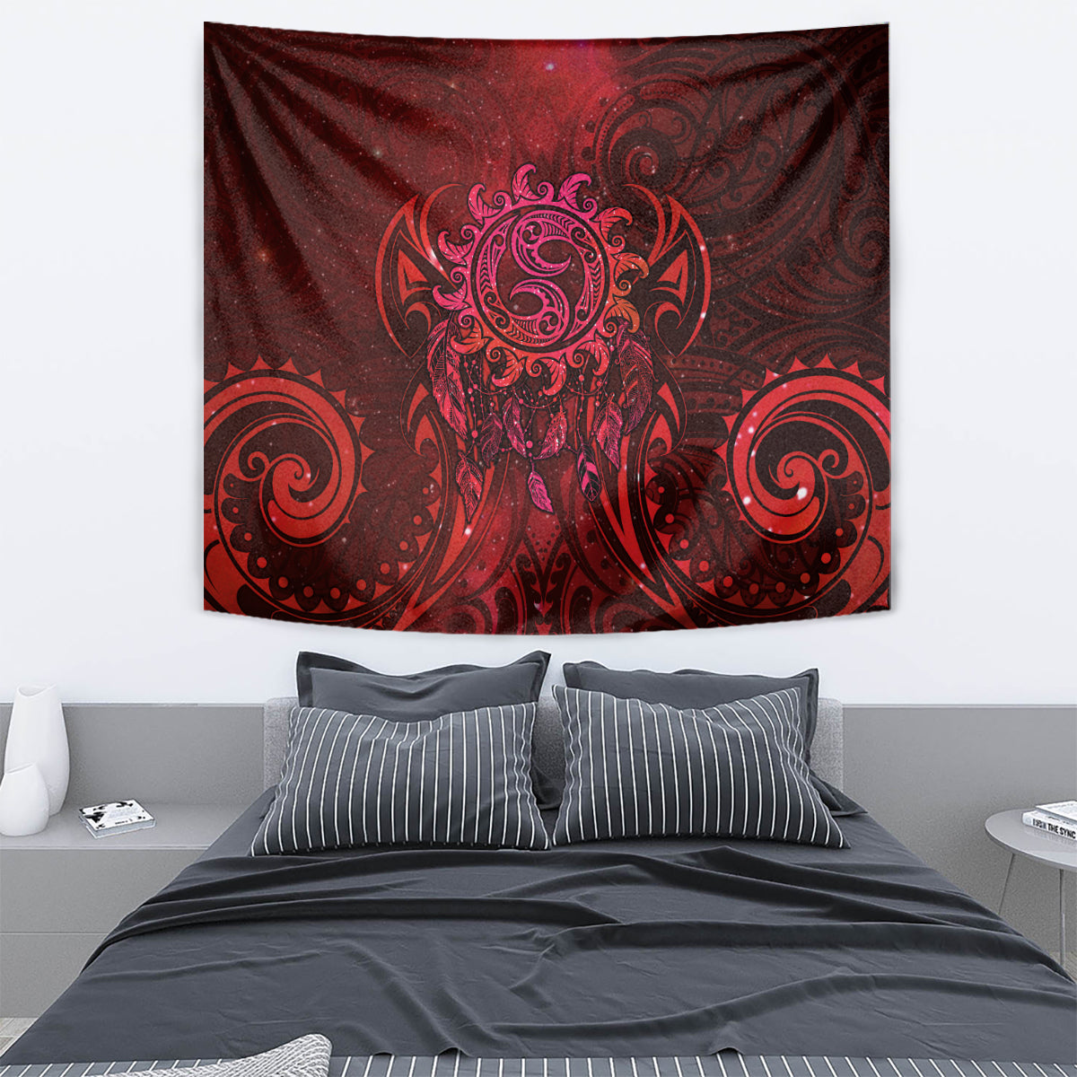 New Zealand Dream Catcher Tapestry Maori Koru Pattern Red Version