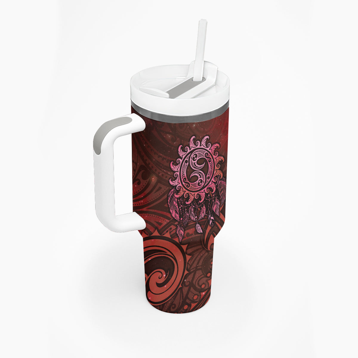 New Zealand Dream Catcher Tumbler With Handle Maori Koru Pattern Red Version