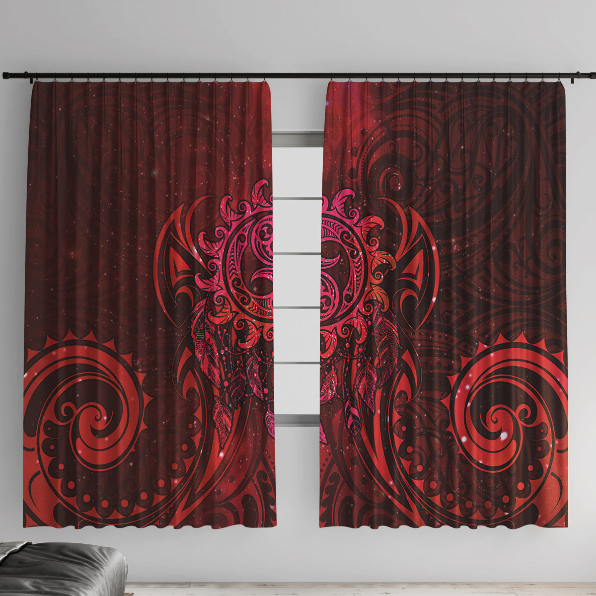 New Zealand Dream Catcher Window Curtain Maori Koru Pattern Red Version