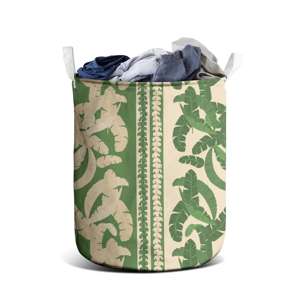 Hawaii Pua Kenikeni Lei Laundry Basket With Lau Maia Green LT05 - Polynesian Pride