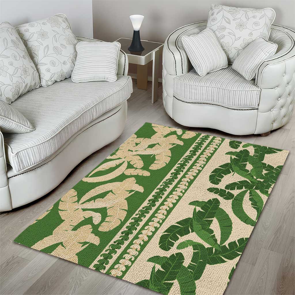 Hawaii Pua Kenikeni Lei Area Rug With Lau Maia Green LT05 - Polynesian Pride
