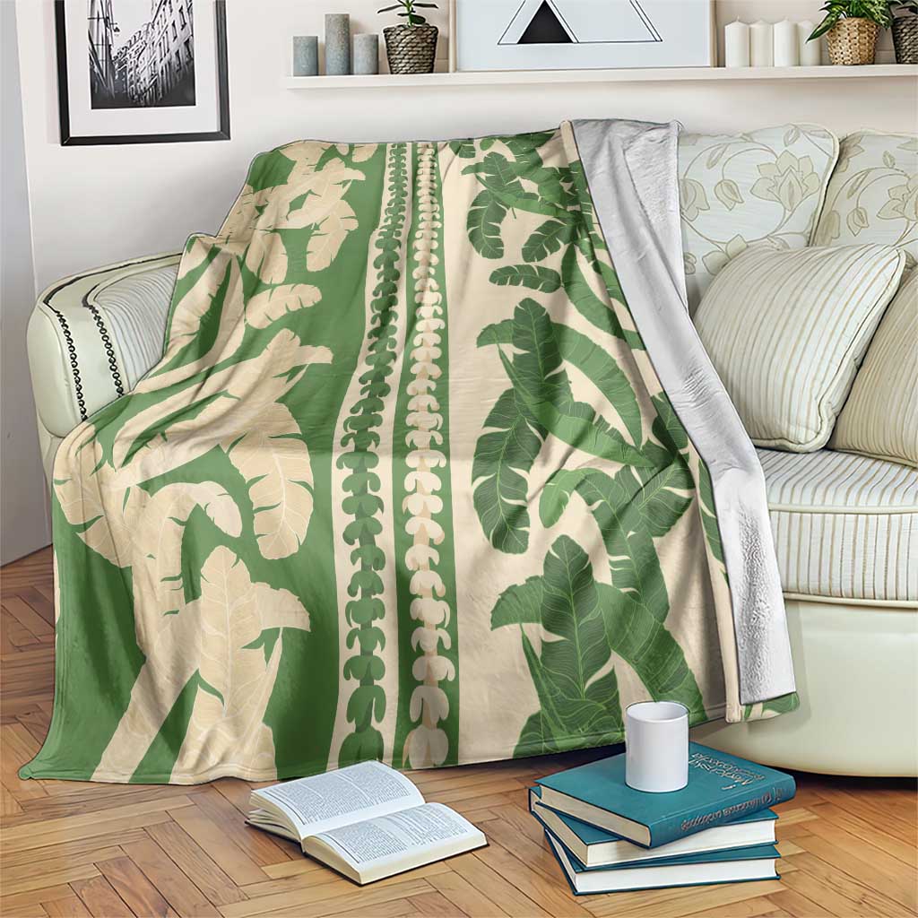 Hawaii Pua Kenikeni Lei Blanket With Lau Maia Green LT05 Green - Polynesian Pride