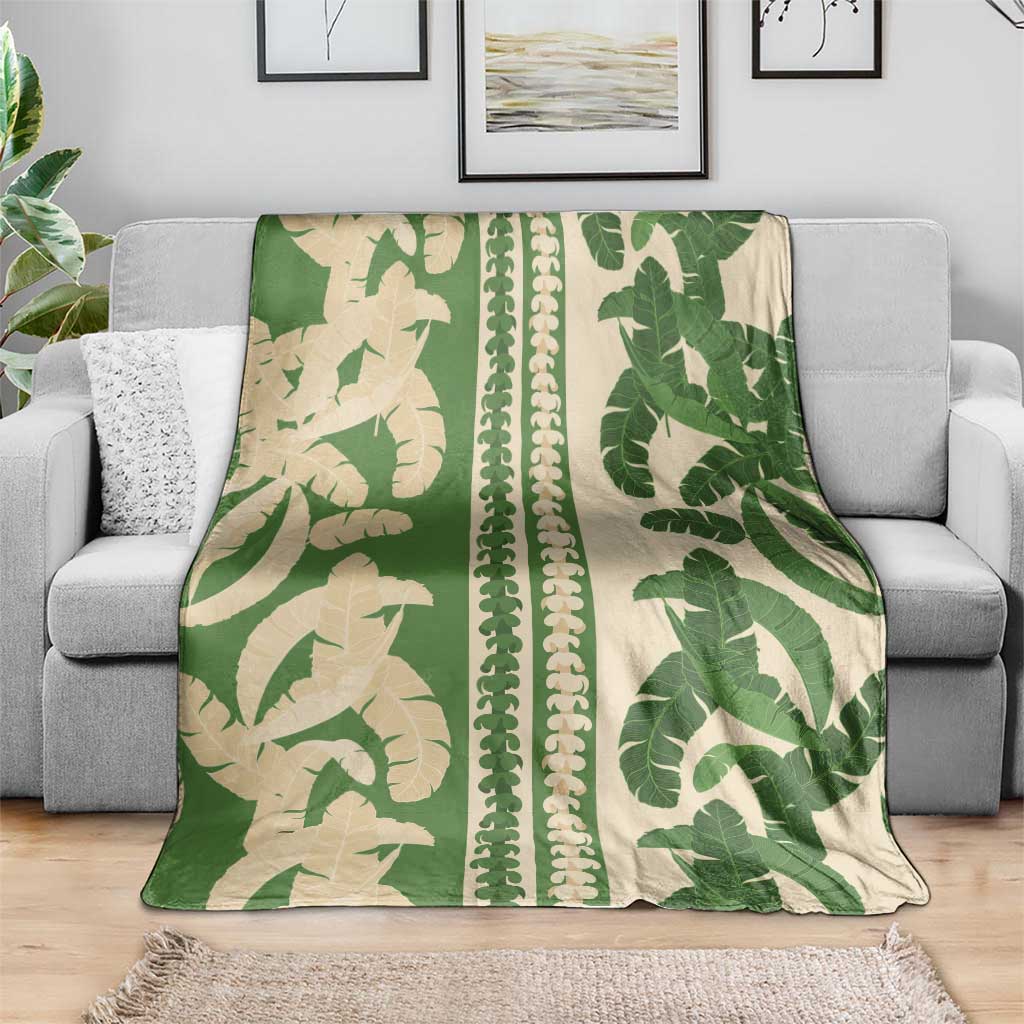 Hawaii Pua Kenikeni Lei Blanket With Lau Maia Green LT05 - Polynesian Pride