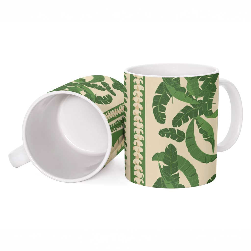 Hawaii Pua Kenikeni Lei Ceramic Mug With Lau Maia Green LT05 - Polynesian Pride