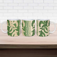 Hawaii Pua Kenikeni Lei Ceramic Mug With Lau Maia Green LT05 - Polynesian Pride