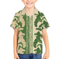 Hawaii Pua Kenikeni Lei Family Matching Long Sleeve Bodycon Dress and Hawaiian Shirt With Lau Maia Green LT05 Son's Shirt Green - Polynesian Pride