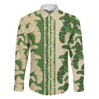 Hawaii Pua Kenikeni Lei Family Matching Off Shoulder Maxi Dress and Hawaiian Shirt With Lau Maia Green LT05 Dad's Shirt - Long Sleeve Green - Polynesian Pride
