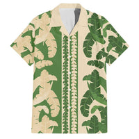 Hawaii Pua Kenikeni Lei Family Matching Off Shoulder Short Dress and Hawaiian Shirt With Lau Maia Green LT05 Dad's Shirt - Short Sleeve Green - Polynesian Pride