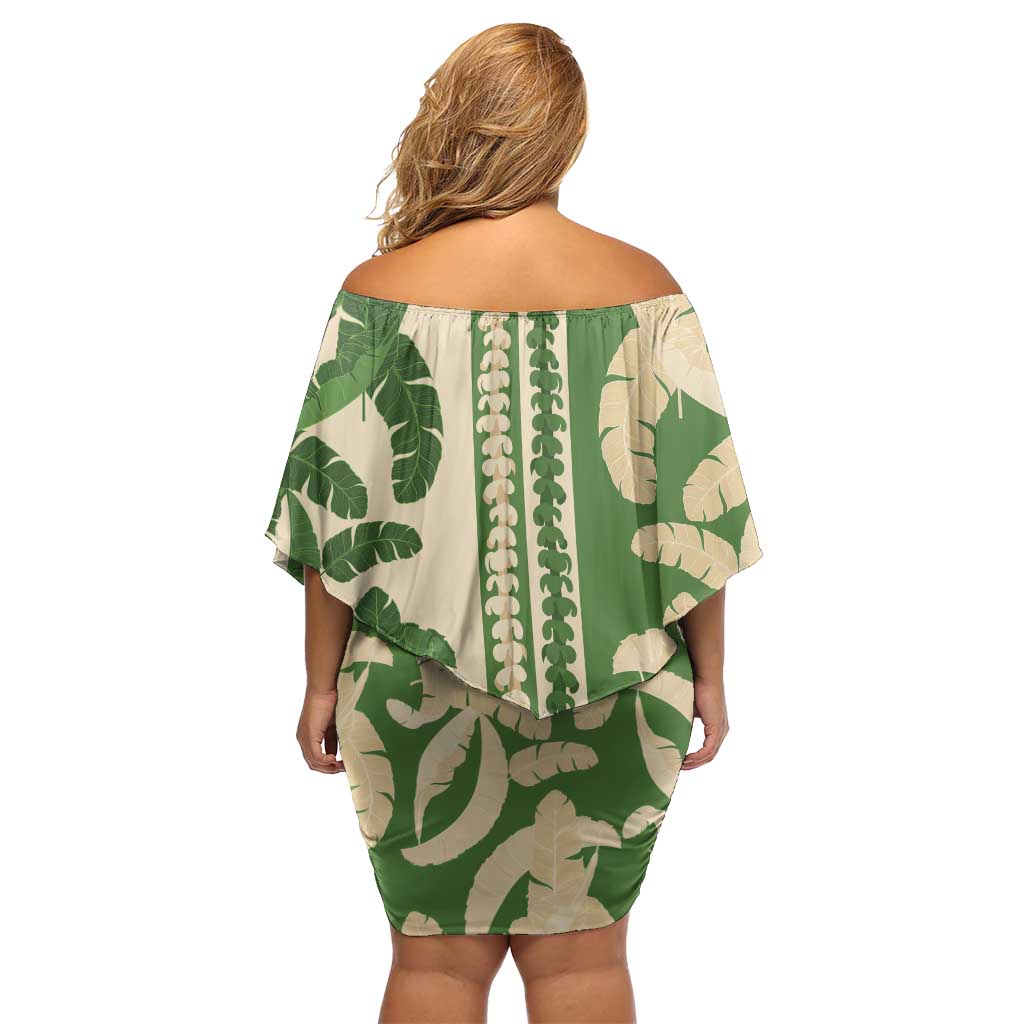 Hawaii Pua Kenikeni Lei Family Matching Off Shoulder Short Dress and Hawaiian Shirt With Lau Maia Green LT05 - Polynesian Pride