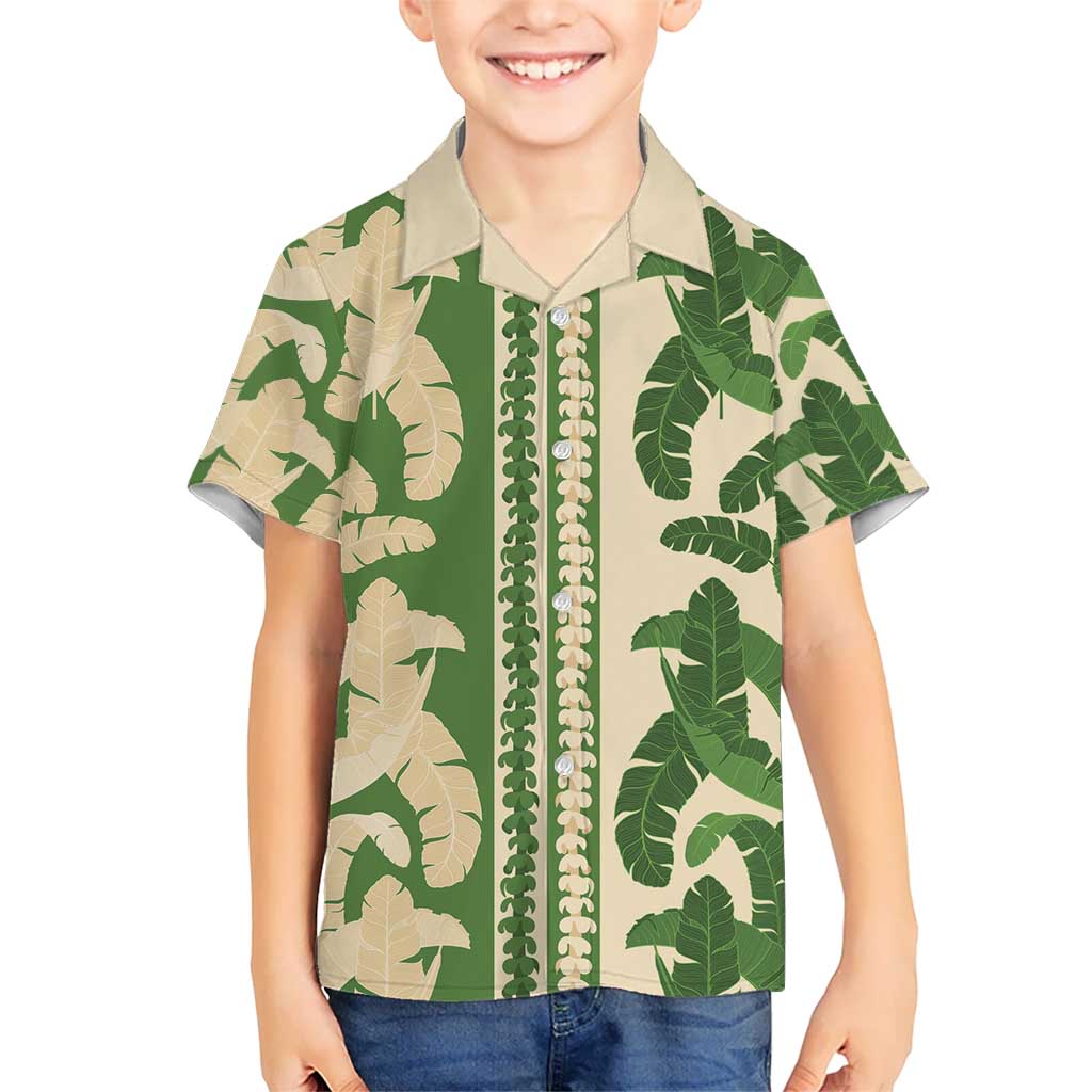 Hawaii Pua Kenikeni Lei Family Matching Puletasi and Hawaiian Shirt With Lau Maia Green LT05 Son's Shirt Green - Polynesian Pride
