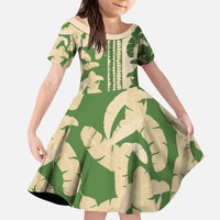 Hawaii Pua Kenikeni Lei Kid Short Sleeve Dress With Lau Maia Green LT05 KID Green - Polynesian Pride