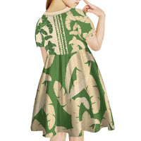 Hawaii Pua Kenikeni Lei Kid Short Sleeve Dress With Lau Maia Green LT05 - Polynesian Pride