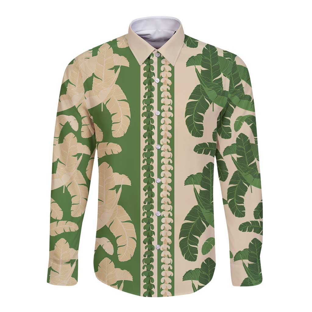 Hawaii Pua Kenikeni Lei Long Sleeve Button Shirt With Lau Maia Green LT05 Unisex Green - Polynesian Pride