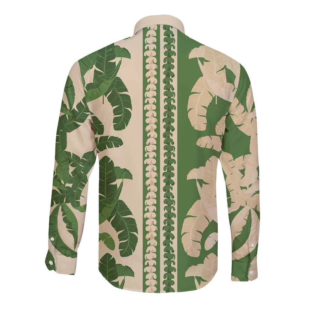 Hawaii Pua Kenikeni Lei Long Sleeve Button Shirt With Lau Maia Green LT05 - Polynesian Pride