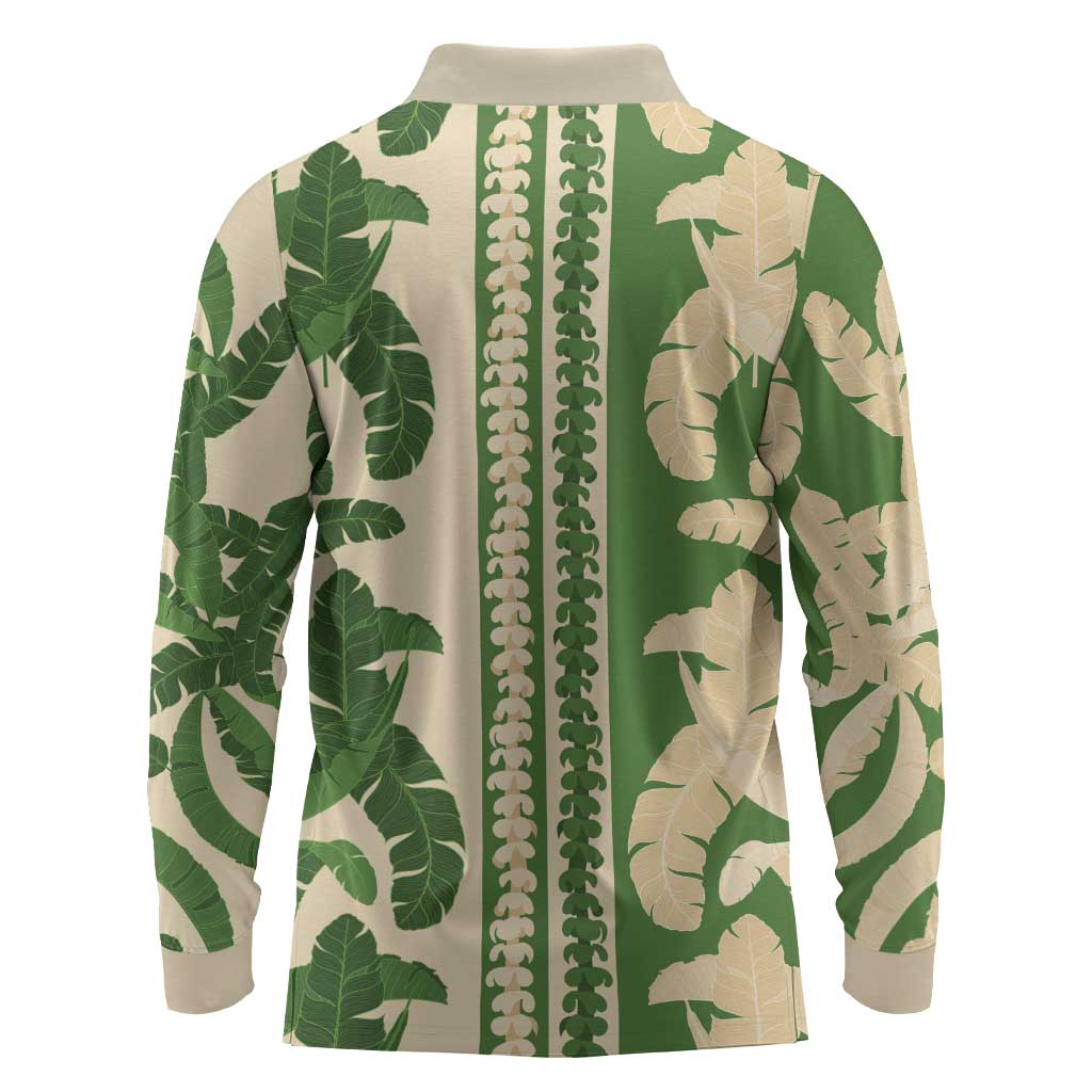 Hawaii Pua Kenikeni Lei Long Sleeve Polo Shirt With Lau Maia Green LT05 - Polynesian Pride