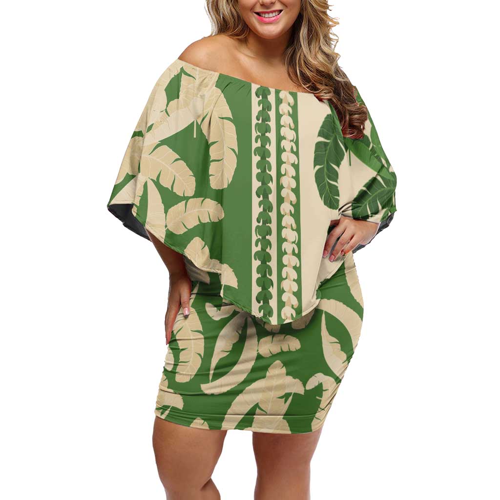 Hawaii Pua Kenikeni Lei Off Shoulder Short Dress With Lau Maia Green LT05 Women Green - Polynesian Pride