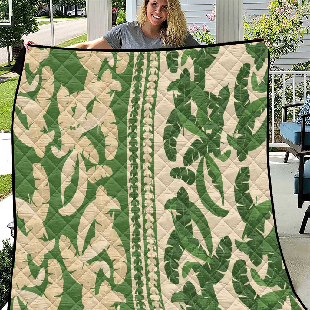 Hawaii Pua Kenikeni Lei Quilt With Lau Maia Green LT05 Green - Polynesian Pride