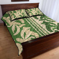 Hawaii Pua Kenikeni Lei Quilt Bed Set With Lau Maia Green LT05 - Polynesian Pride