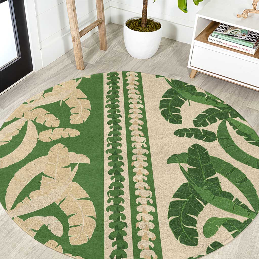Hawaii Pua Kenikeni Lei Round Carpet With Lau Maia Green
