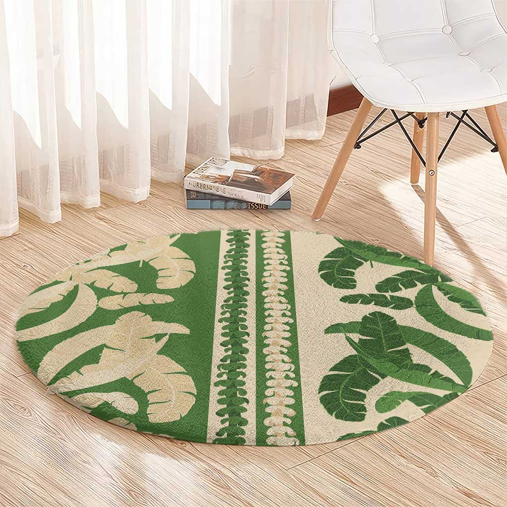Hawaii Pua Kenikeni Lei Round Carpet With Lau Maia Green LT05 - Polynesian Pride