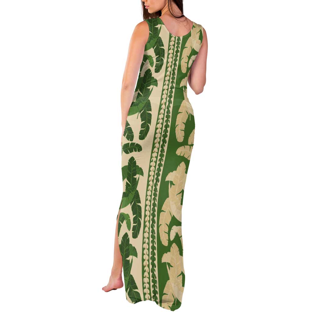 Hawaii Pua Kenikeni Lei Tank Maxi Dress With Lau Maia Green LT05 - Polynesian Pride